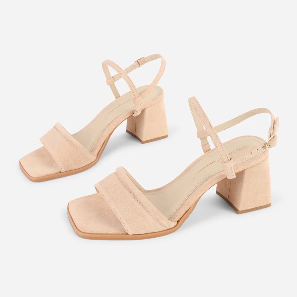 Anthropologie Intentionally Blank Validated Suede Block Heel Oat Milk